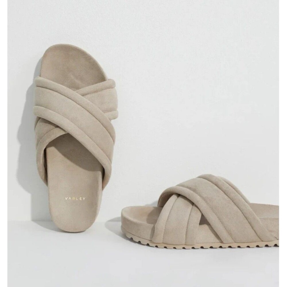 Varley Ronley Quilted Slide Sandals Women's Size 6 Taupe New